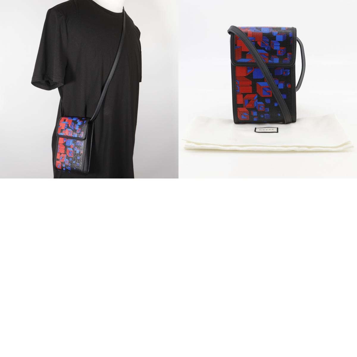 Gucci Flap Printed Coated Canvas, Black, PVC, Shoulder Bag