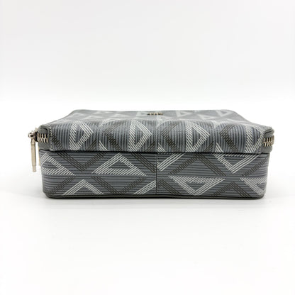 Christian Dior Double Zip CD Diamond Coated Canvas, Gray, Canvas, Crossbody Bag