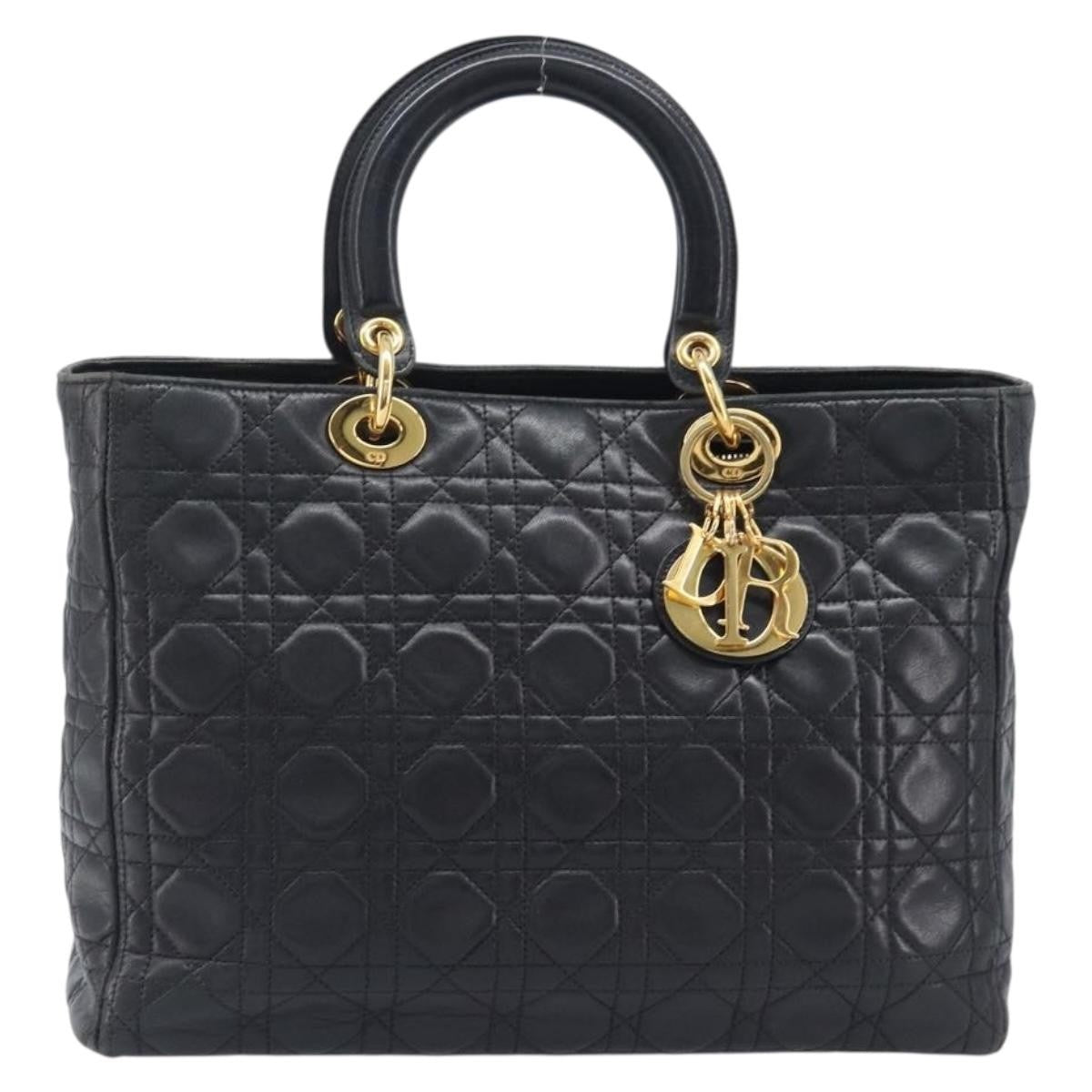 Christian Dior Vintage Lady Dior Cannage Quilt Lambskin, Black, Leather, Handbag