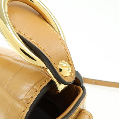 Chloe C Flap Crocodile Embossed Leather, Brown, Leather, Handbag