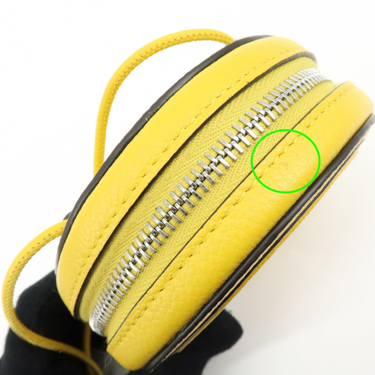 Fendi Vintage FF Round Embossed Leather, Yellow, Leather, Crossbody Bag