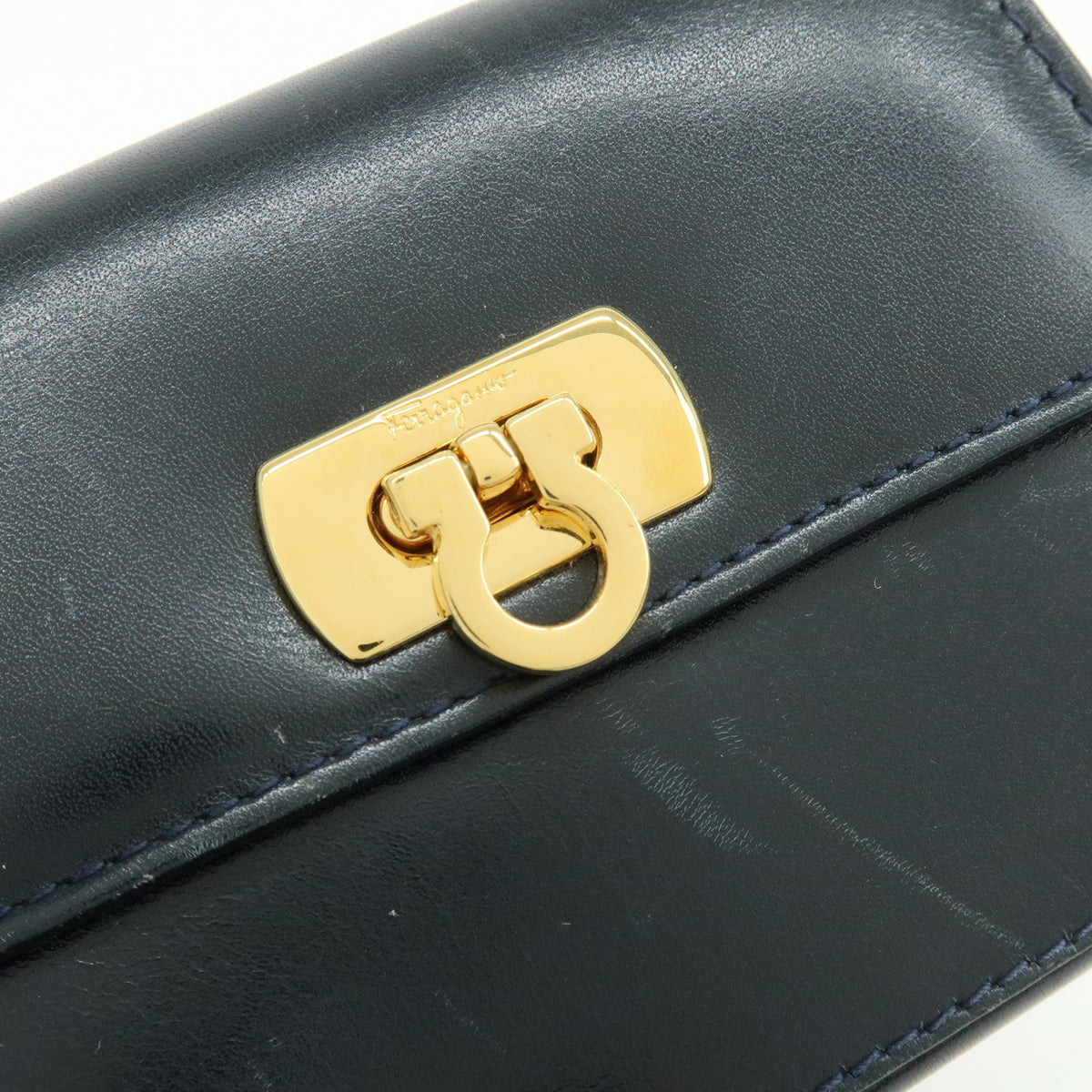 Salvatore Ferragamo Gancini Leather, Navy, Leather, Crossbody Bag
