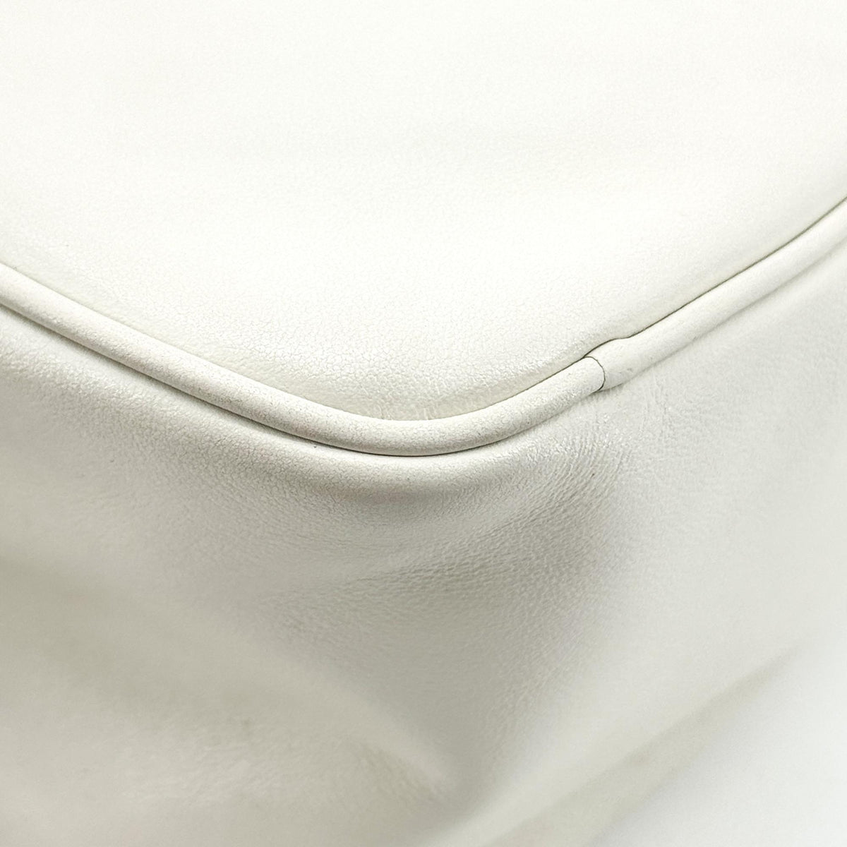Prada Triangle Logo Zip Leather, White, Leather, Crossbody Bag