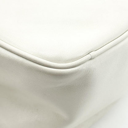 Prada Triangle Logo Zip Leather, White, Leather, Crossbody Bag