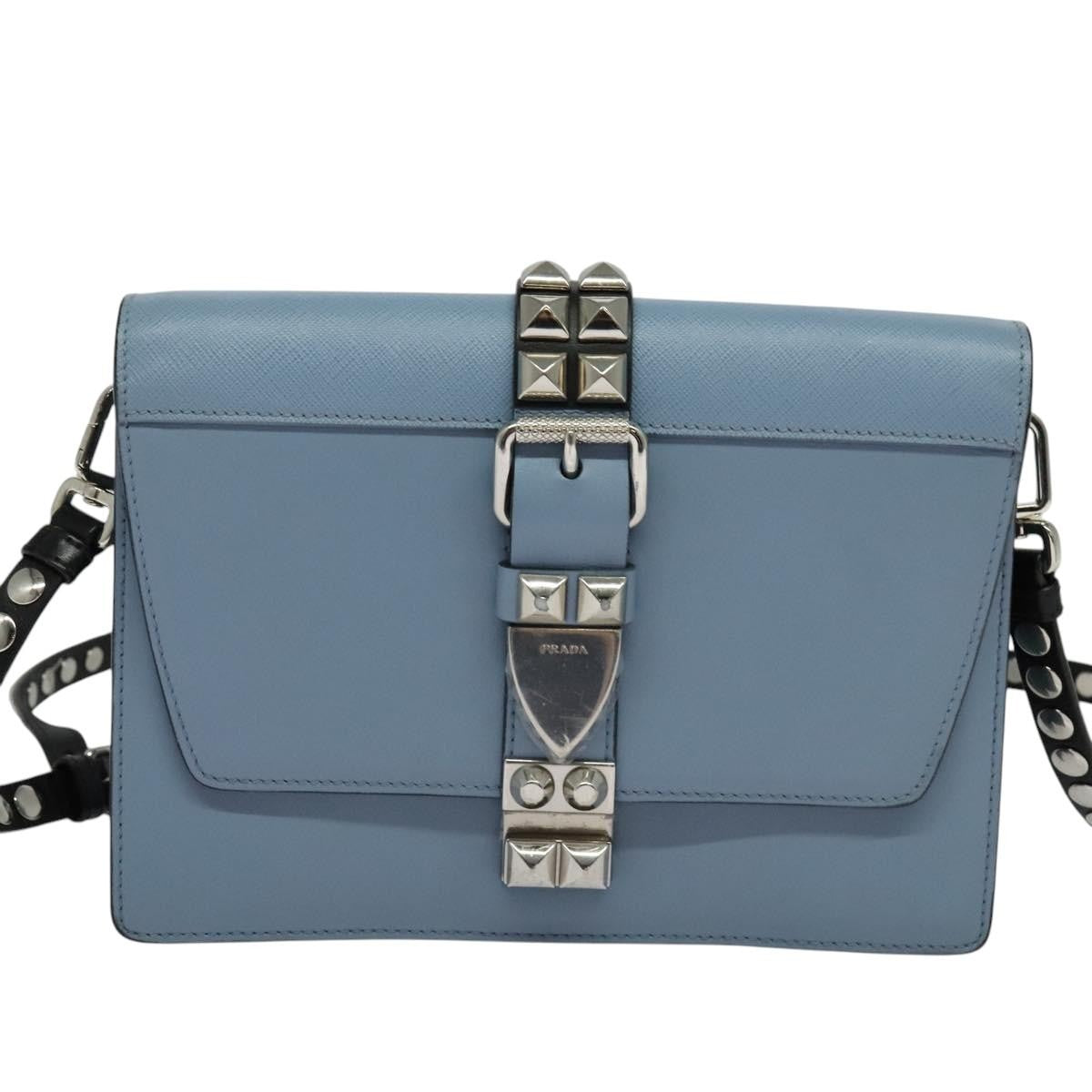 Prada Elektra Studded Leather, Blue, Leather, Shoulder Bag