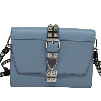 Prada Elektra Studded Leather, Blue, Leather, Shoulder Bag