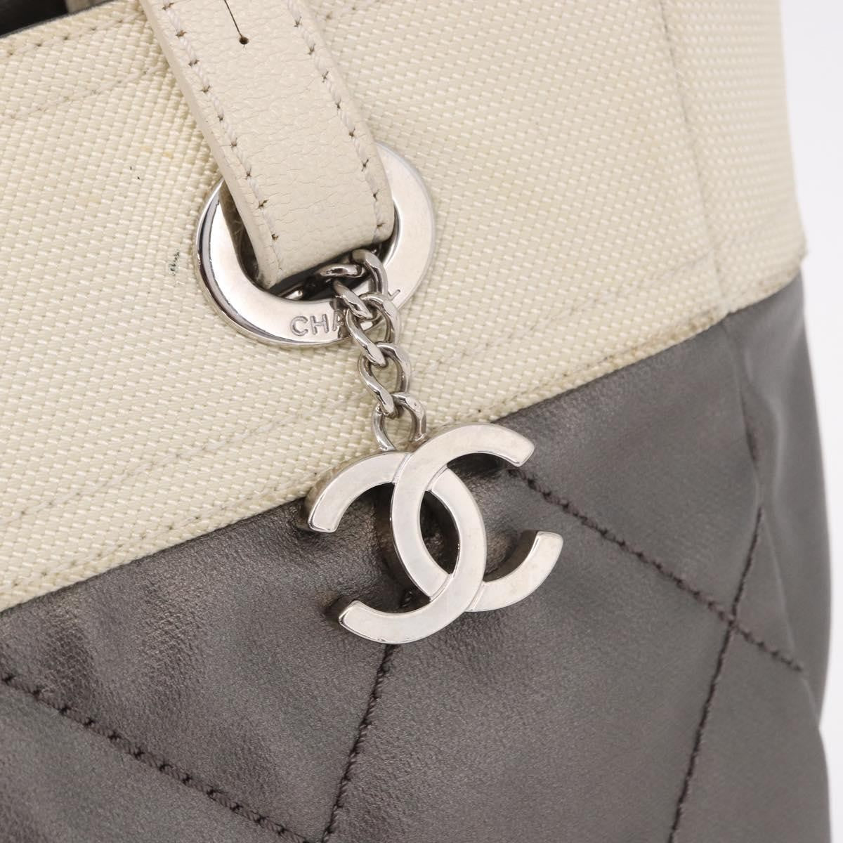 Chanel Biarritz Quilted Canvas, Gray, Canvas, Tote Bag