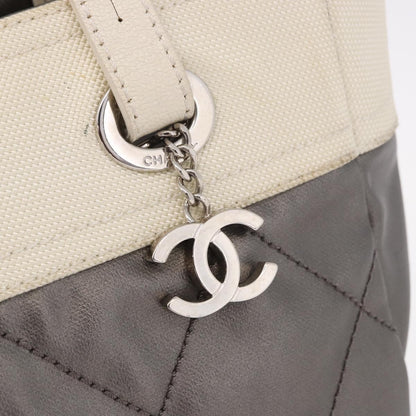 Chanel Biarritz Quilted Canvas, Gray, Canvas, Tote Bag