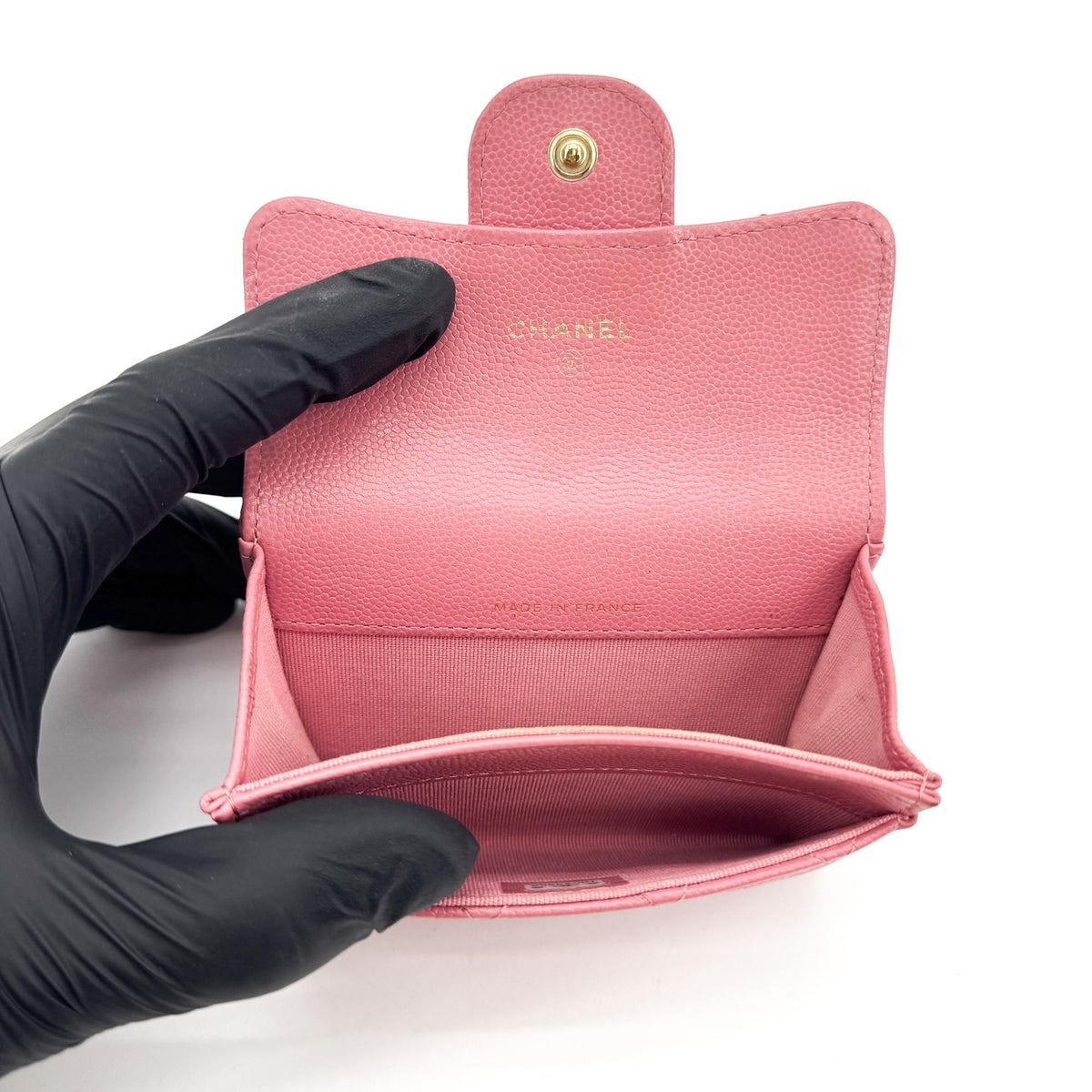 Chanel Classic Flap Card Case Quilted Caviar, Pink, Leather, Card Holder
