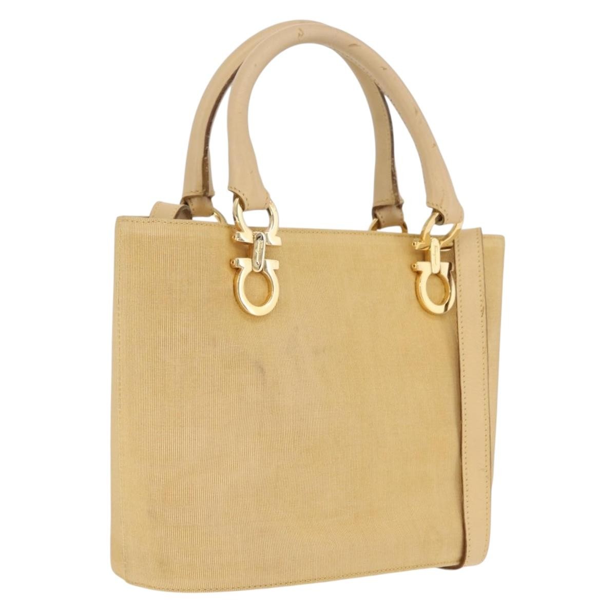 Salvatore Ferragamo Gancini Tote Canvas, Beige, Canvas, Tote Bag