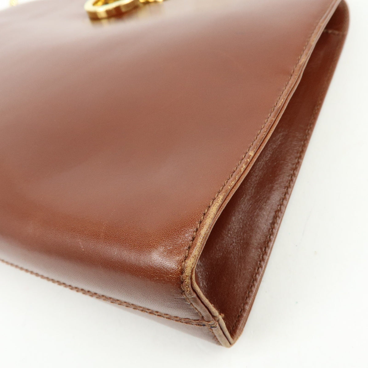 Salvatore Ferragamo Vintage Gancini Chain Leather, Brown, Leather, Shoulder Bag