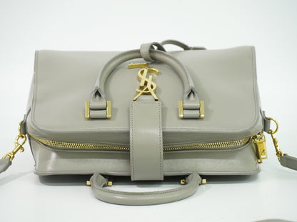 Saint Laurent Monogram Cabas Leather, Gray, Leather, Tote Bag