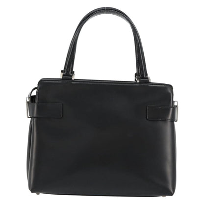 Salvatore Ferragamo Double Gancini Side Buckle Leather, Black, Leather, Tote Bag