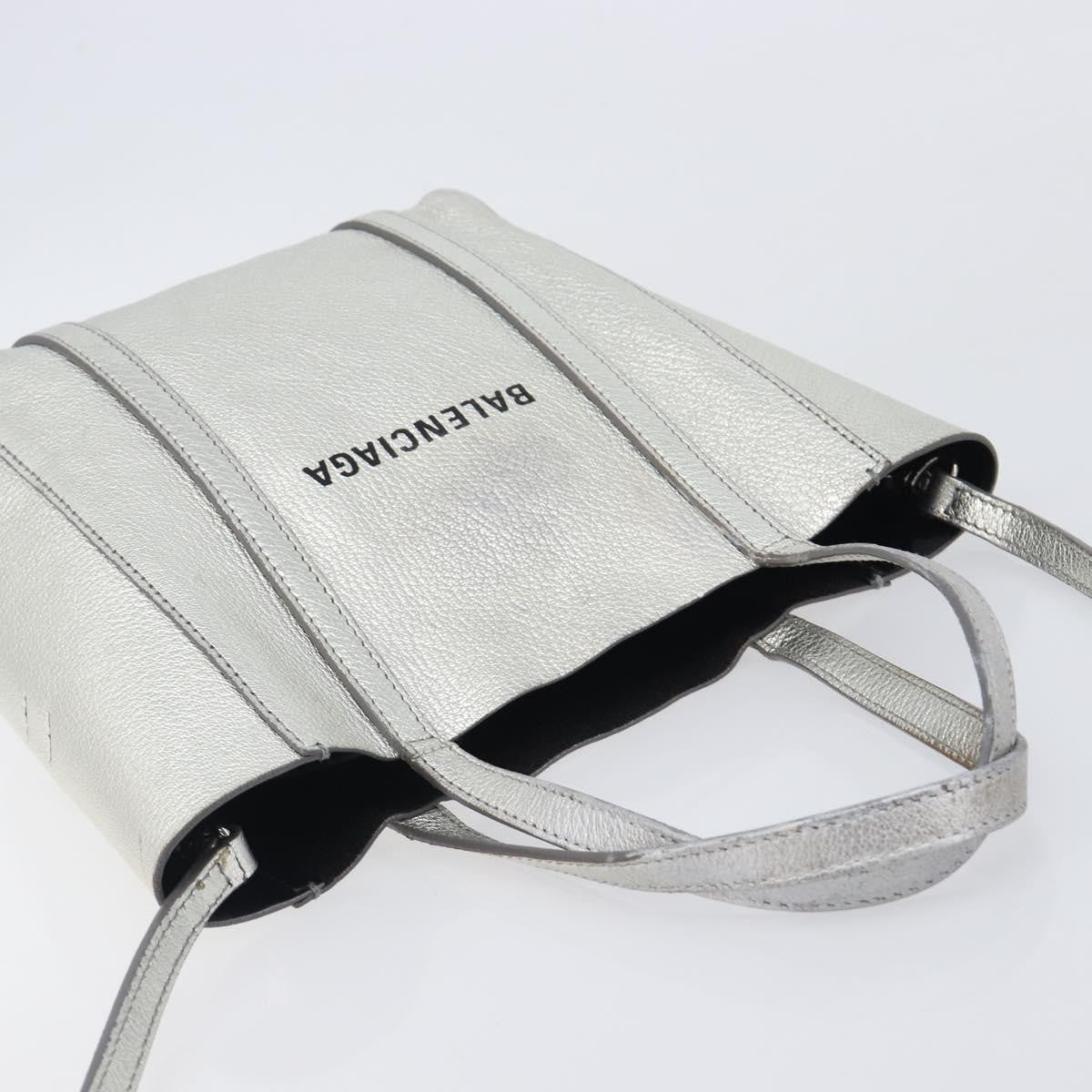 Balenciaga Everyday Glitter Leather, Silver, Leather, Tote Bag