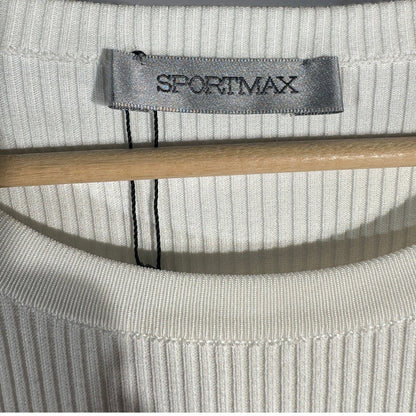 SPORTMAX Ribbed Knit Peplum Sweater Solid Long Sleeve Fitted White Women's M