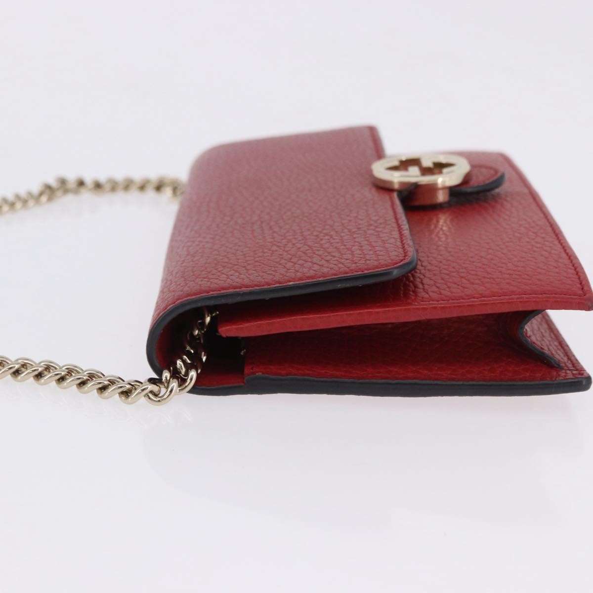 Gucci Interlocking Wallet on Chain Leather, Red, Leather, Shoulder Bag