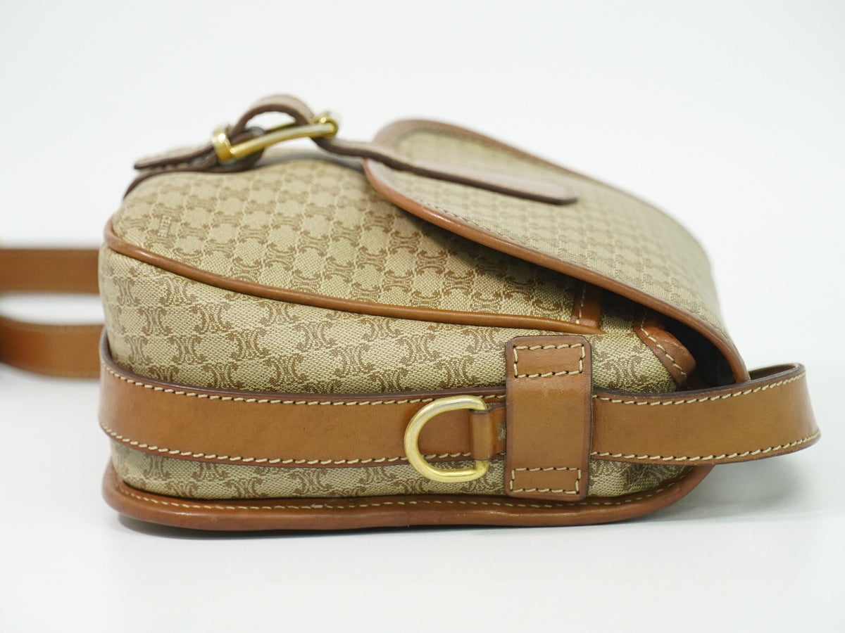 Celine Vintage Macadam Canvas and Leather, Beige, Canvas, Shoulder Bag