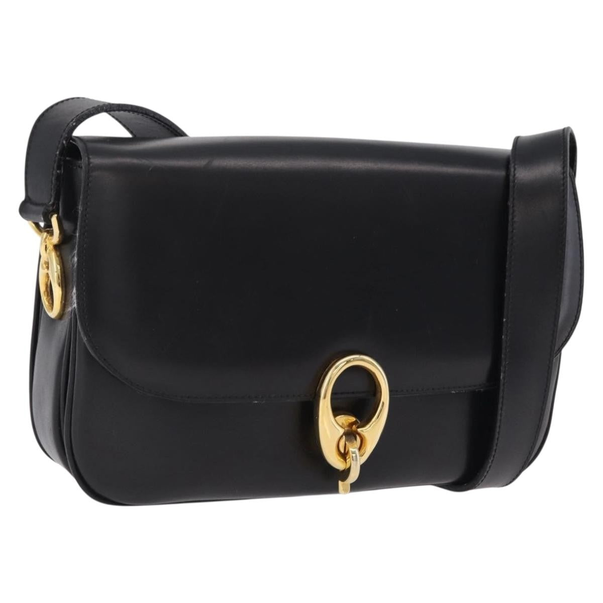 Celine Flap Shoulder Leather, Black, Leather, Shoulder Bag