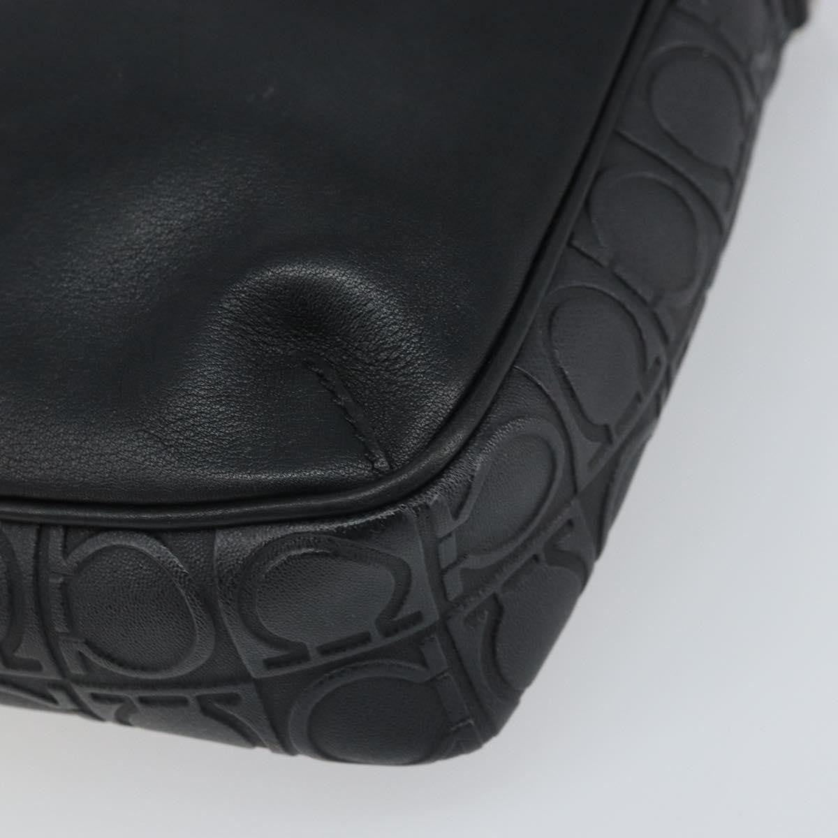 Salvatore Ferragamo Gancini Leather, Black, Leather, Shoulder Bag