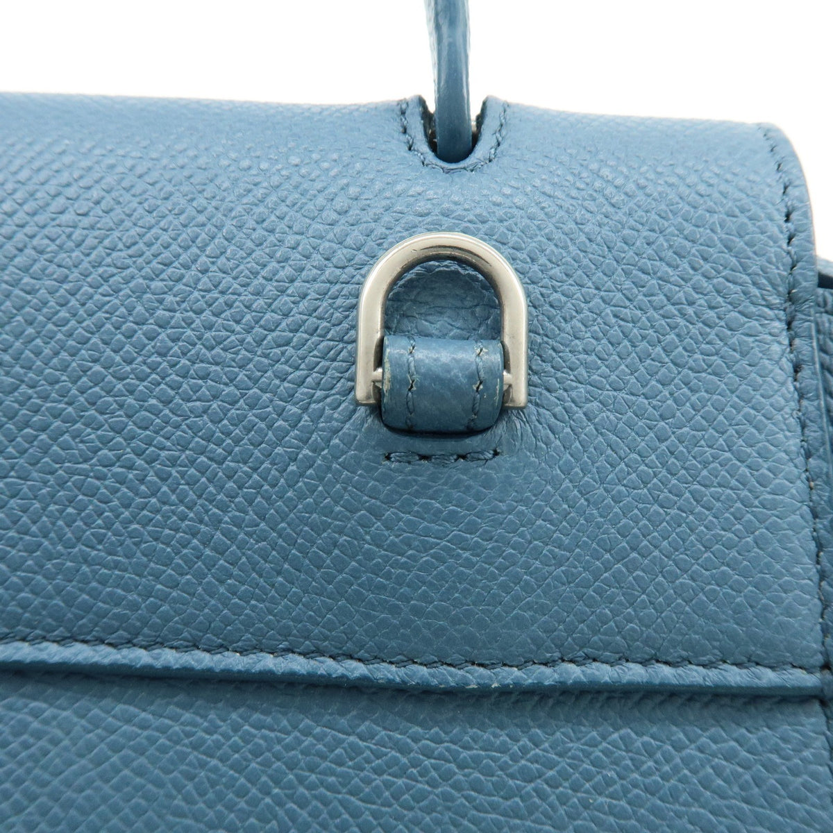 Celine Belt Textured Leather, Blue, Leather, Handbag