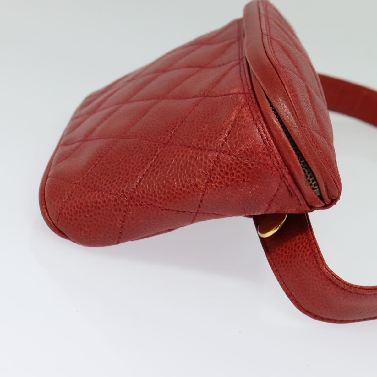 Chanel Vintage Zip Belt Quilted Caviar, Red, Leather, Shoulder Bag