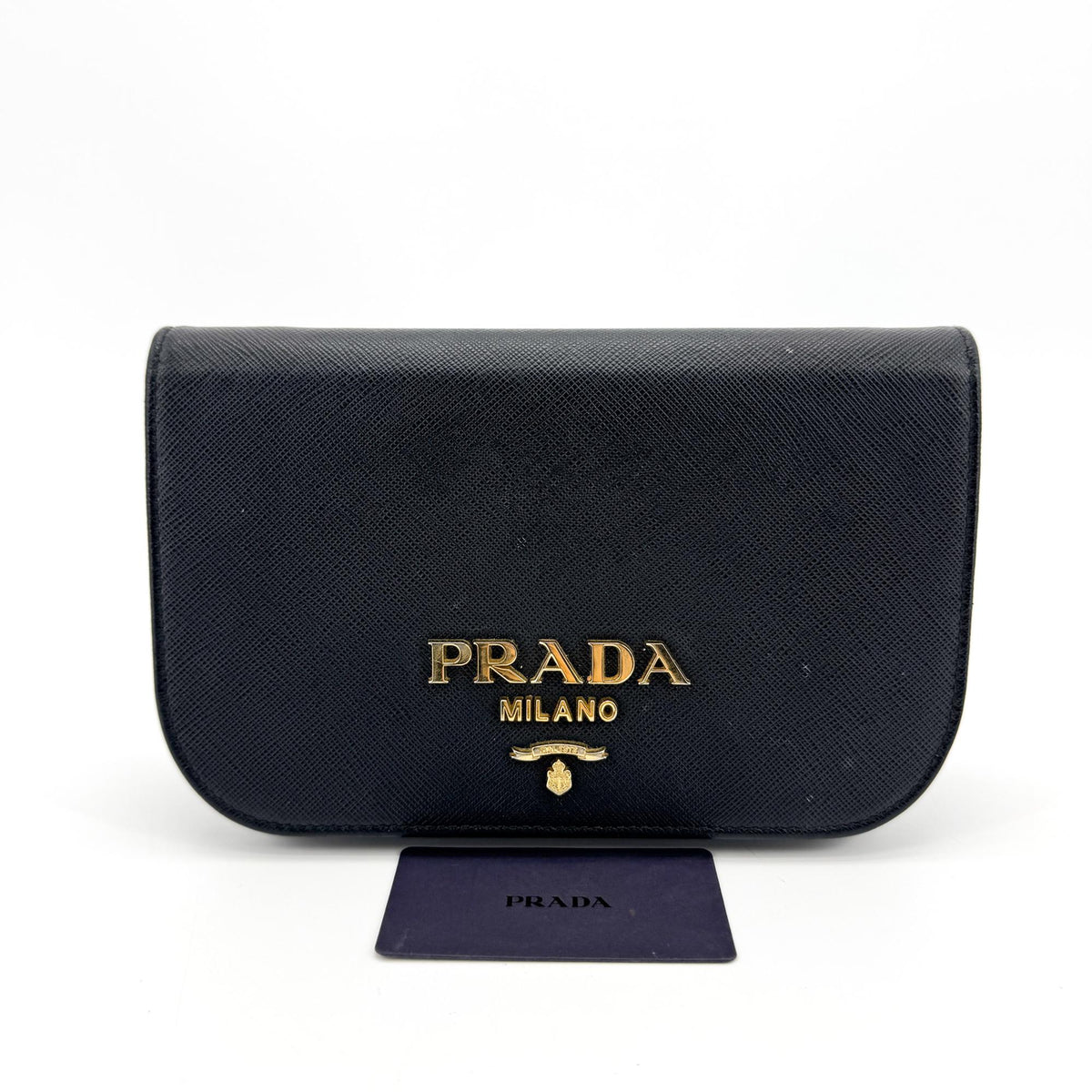 Prada Convertible Flap Clutch Saffiano Leather, Black, Leather, Clutch