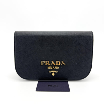 Prada Convertible Flap Clutch Saffiano Leather, Black, Leather, Clutch