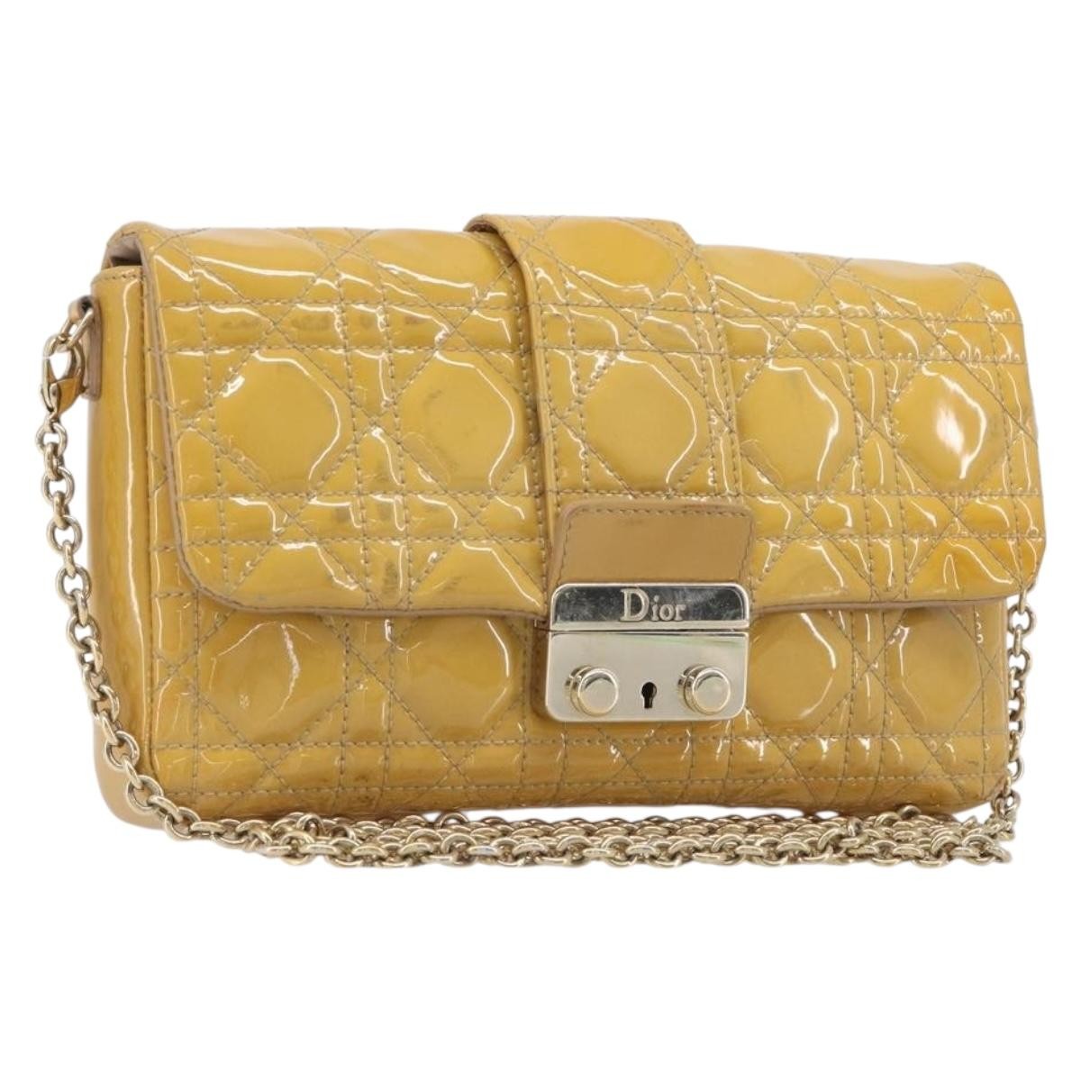 Christian Dior New Lock Cannage Quilt Patent, Yellow, Patent Leather, Clutch