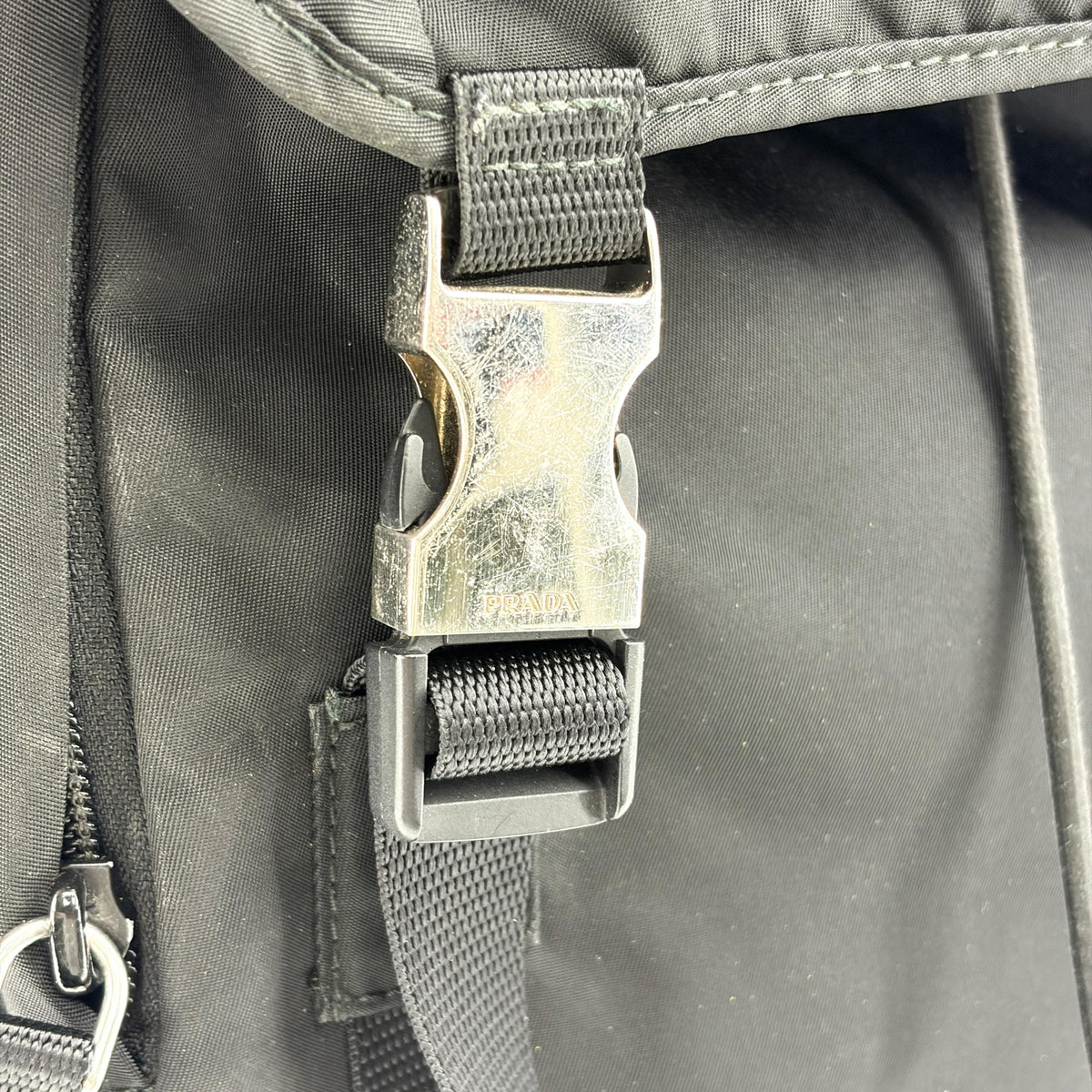Prada Double Buckle Top Handle Tessuto, Black, Nylon, Backpack