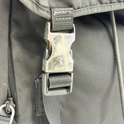 Prada Double Buckle Top Handle Tessuto, Black, Nylon, Backpack