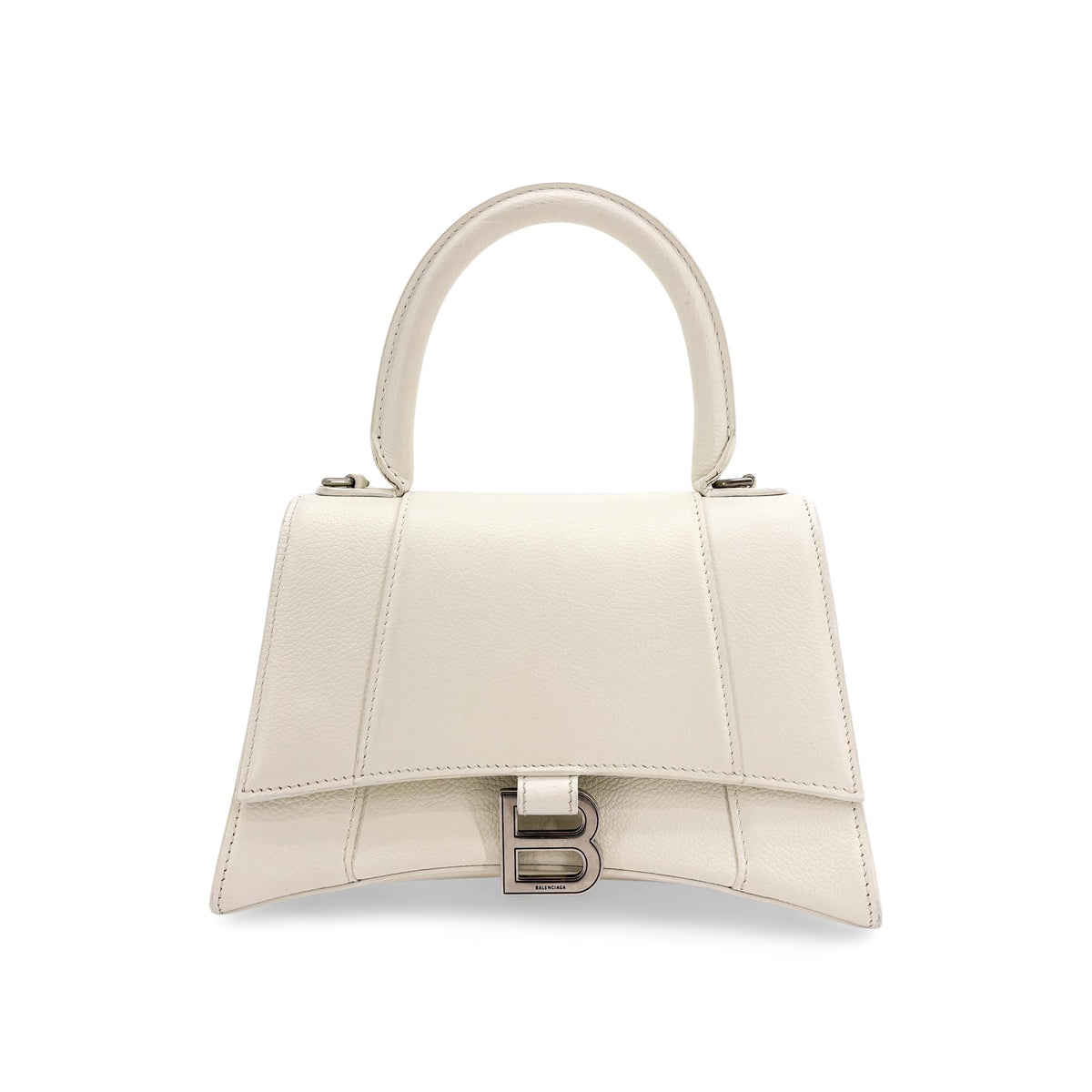 Balenciaga Hourglass Top Handle Leather, White, Leather, Handbag