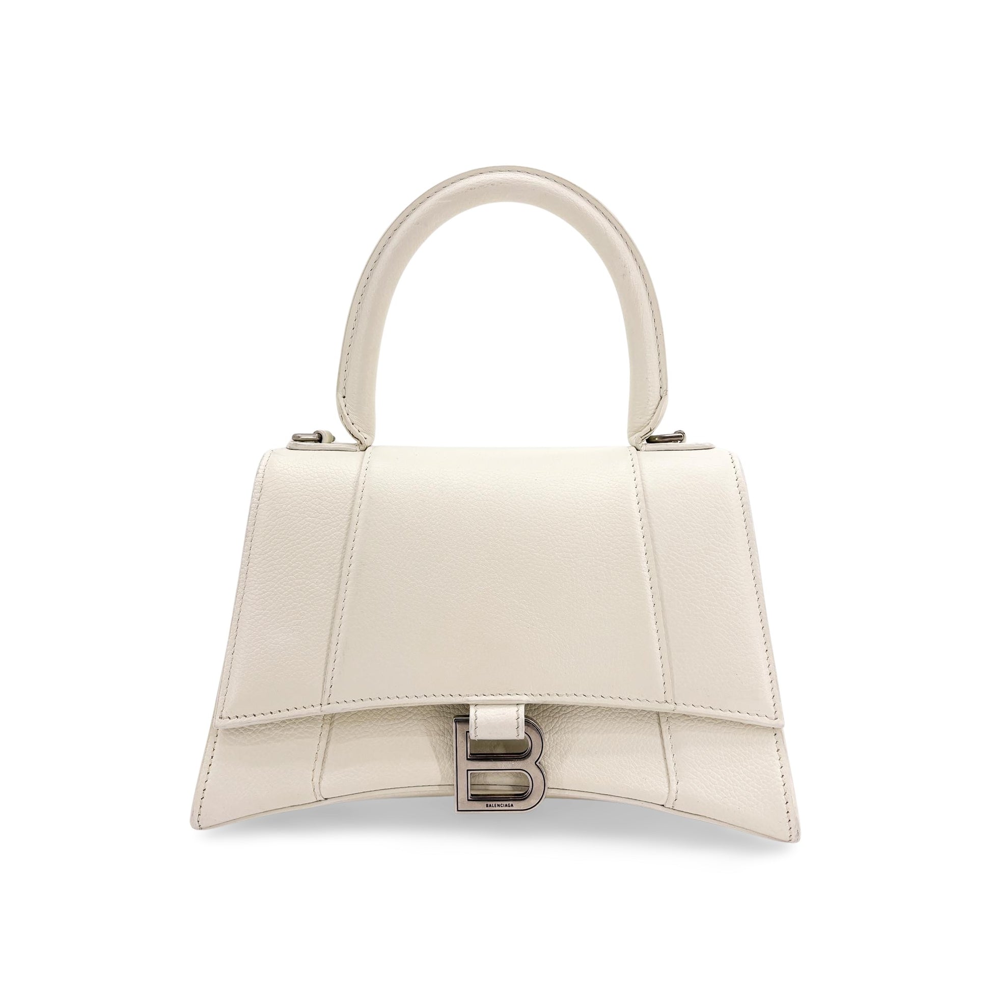 Balenciaga Hourglass Top Handle Leather, White, Leather, Handbag