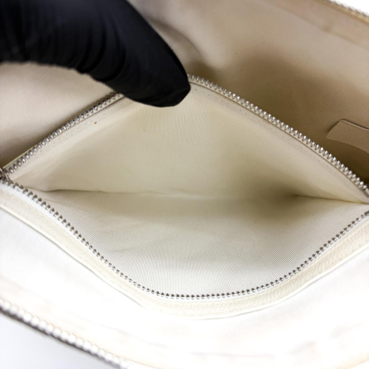 Chanel Classic O Case Quilted Caviar, White, Leather, Clutch