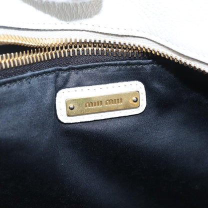 Miu Miu Madras Front Zip Leather, White, Leather, Tote Bag