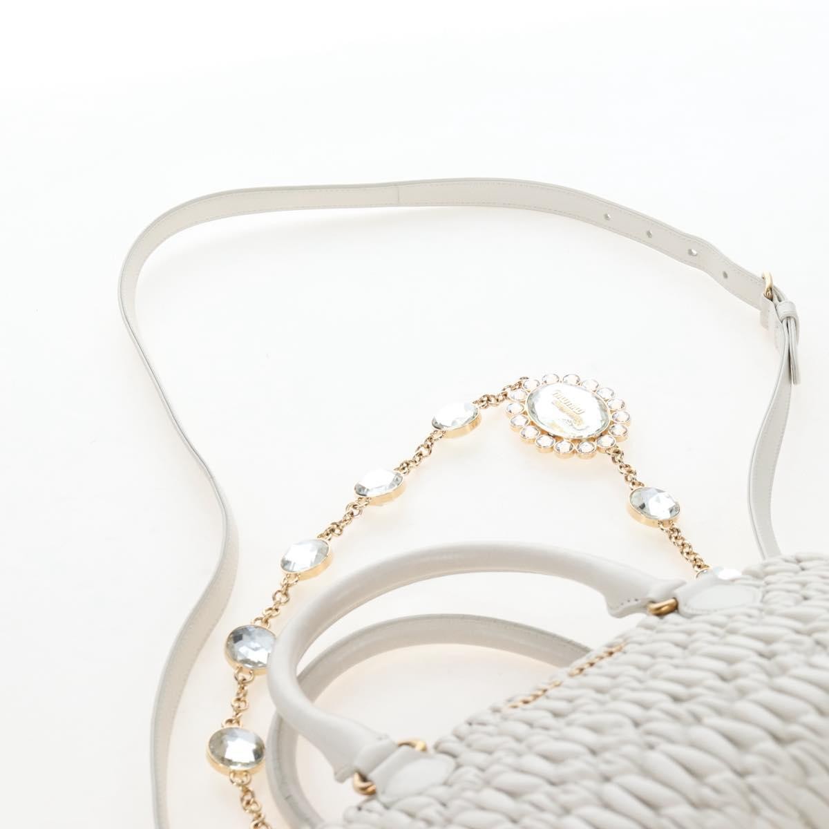 Miu Miu Crystal Convertible Matelasse Leather, White, Leather, Tote Bag