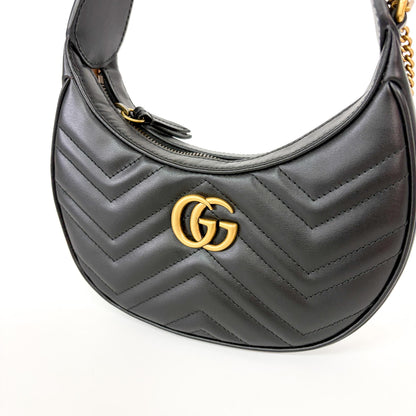 Gucci GG Marmont Half Moon Hobo Matelasse Leather, Black, Leather, Shoulder Bag