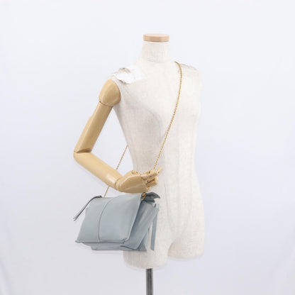 Celine Tri-Fold Clutch on Chain Smooth Leather, Gray, Leather, Clutch