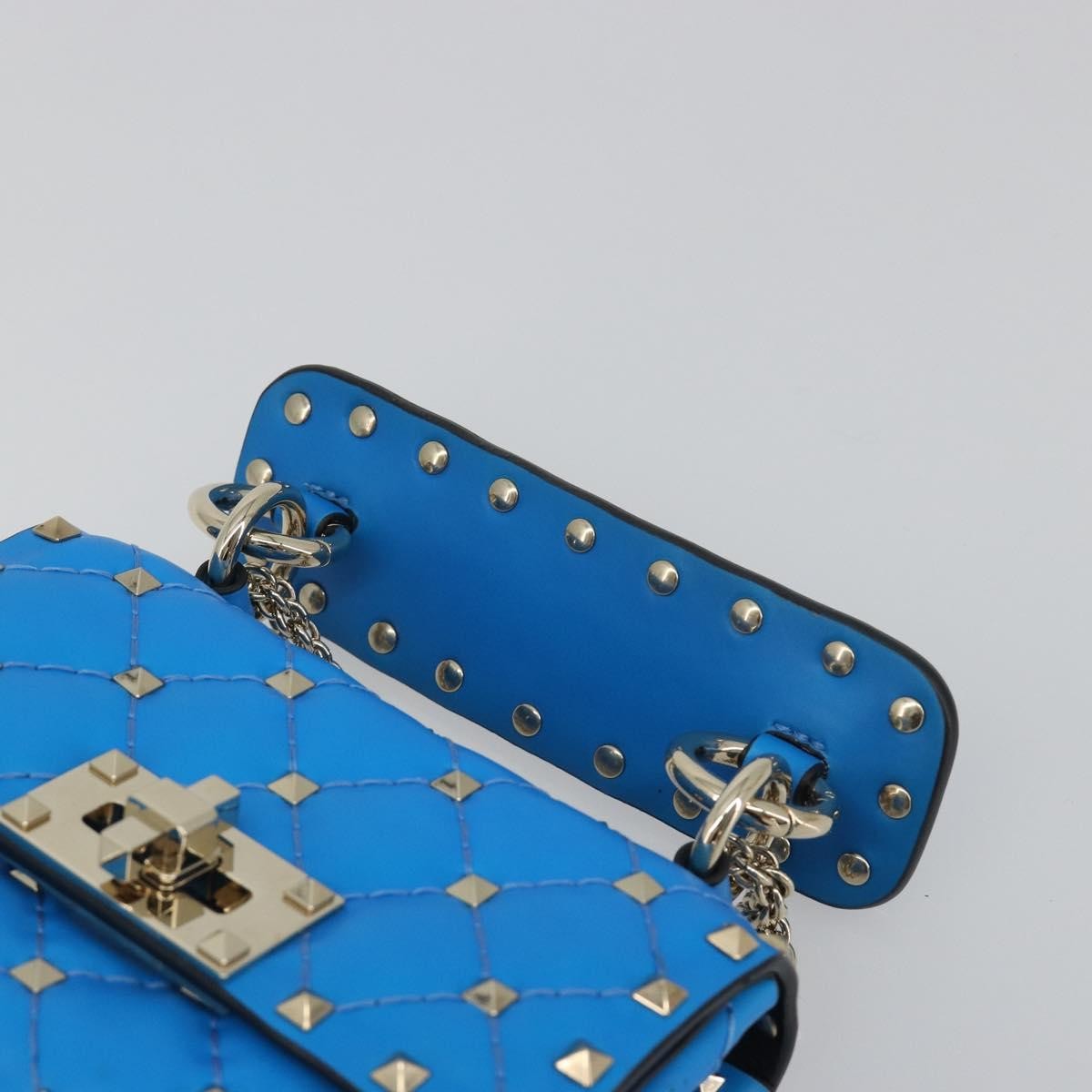 Valentino Garavani Rockstud Spike Flap Quilted Leather, Blue, Leather, Shoulder Bag