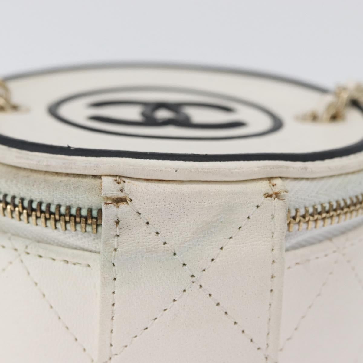 Chanel CC Round Vanity Case with Chain Quilted Lambskin, White, Leather, Clutch