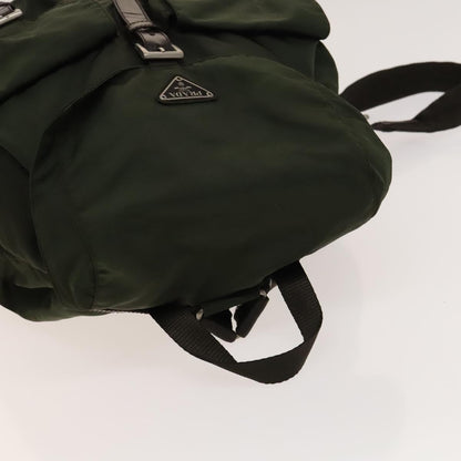 Prada Vela Double Front Pocket Tessuto with Saffiano Leather, Khaki, Nylon, Backpack