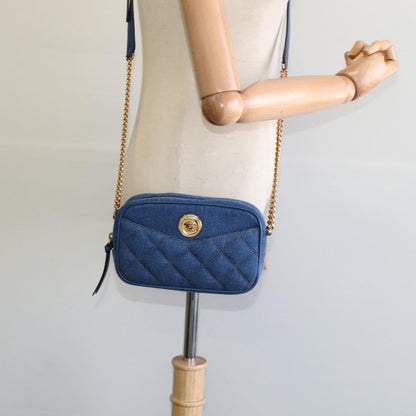 Versace Medusa Icon Front Slip Pocket Camera Quilted Denim, Blue, Canvas, Shoulder Bag