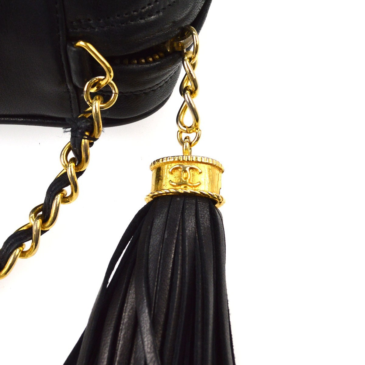 Chanel Vintage CC Tassel Camera Lambskin, Black, Leather, Shoulder Bag