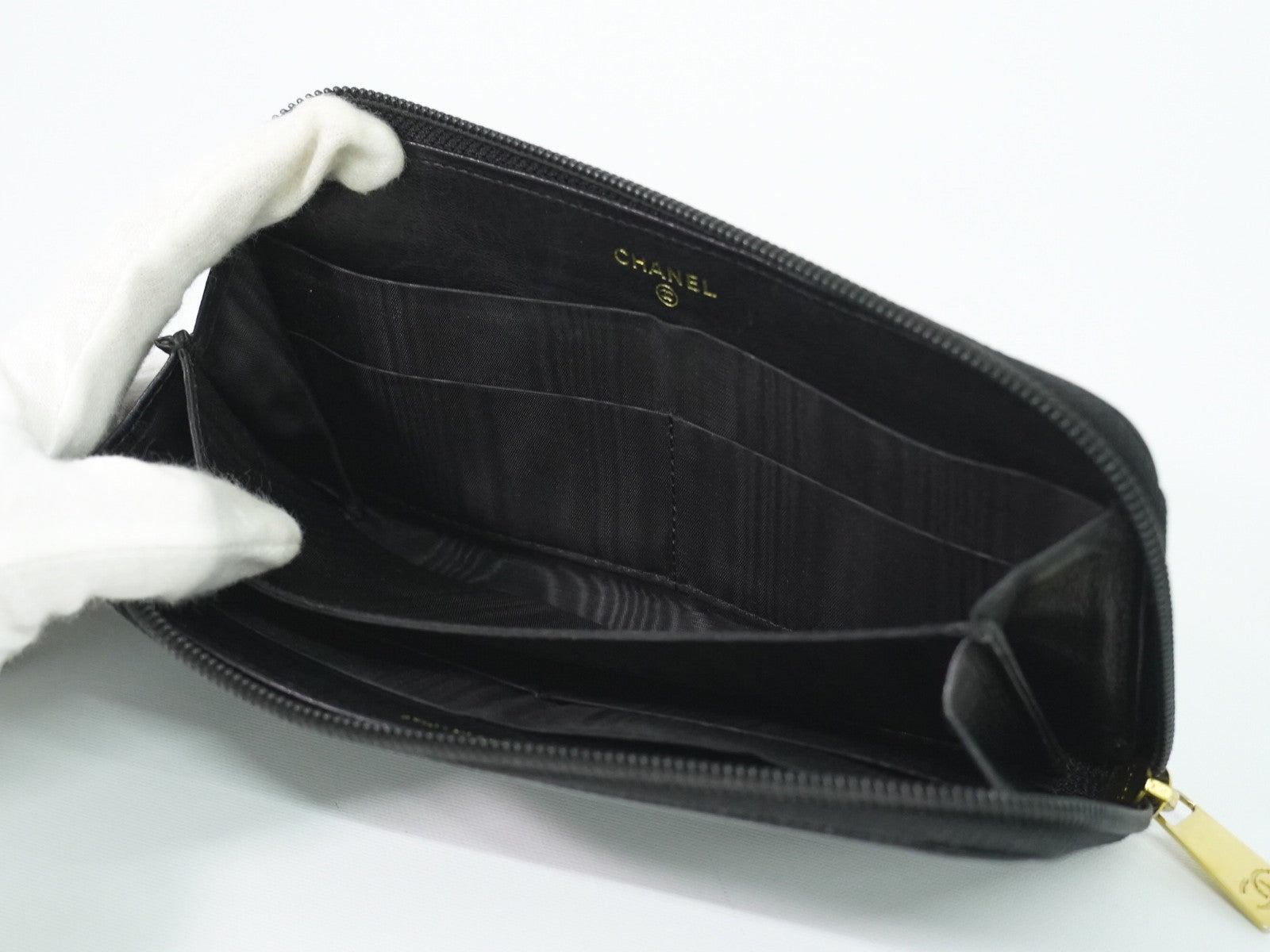 Chanel Timeless CC Zipped Caviar, Black, Leather, Wallet