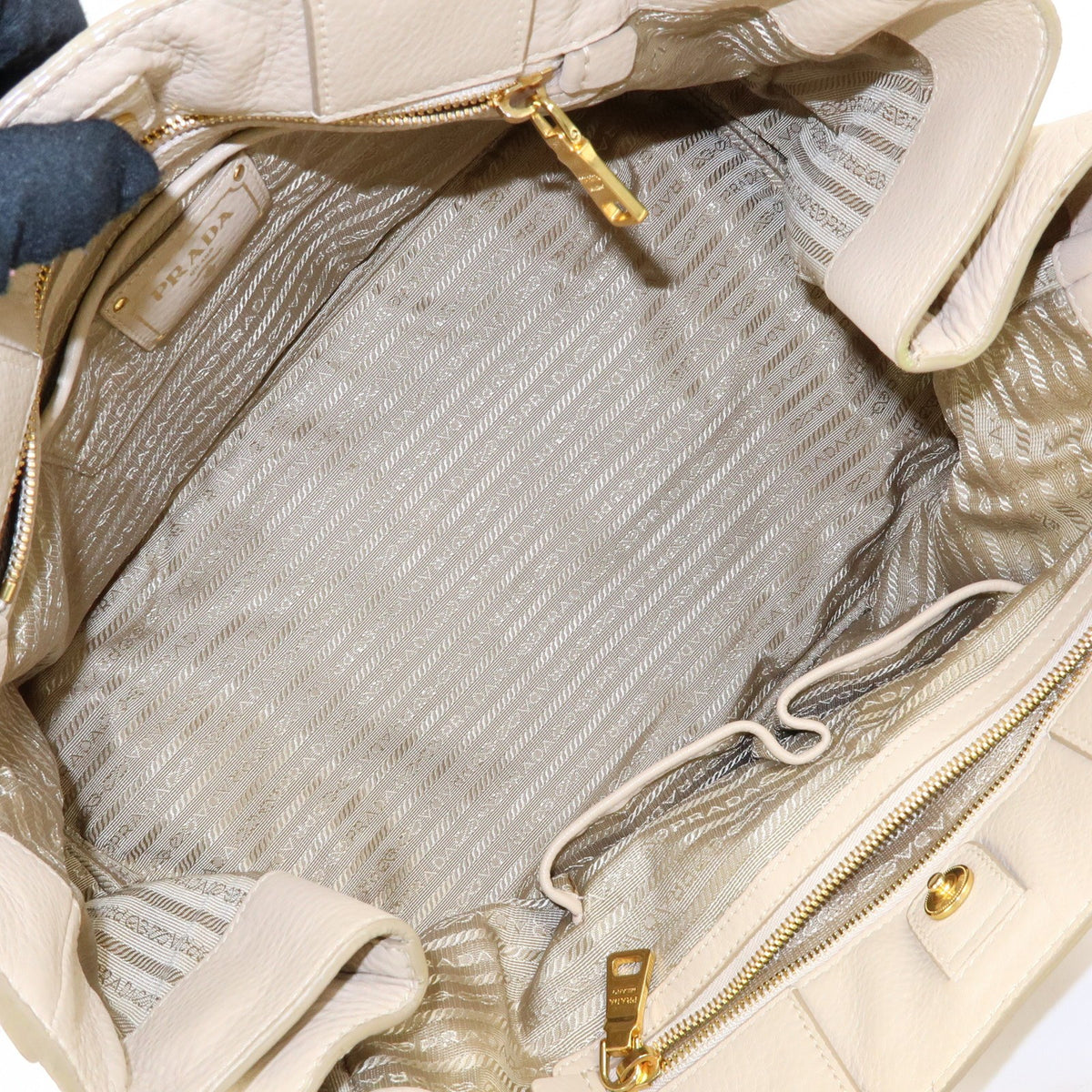Prada Canapa Vitello Daino, Beige, Leather, Tote Bag