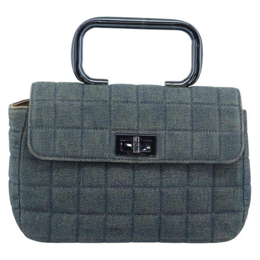 Chanel Chocolate Bar Mademoiselle Top Handle Quilted Denim, Blue, Canvas, Handbag
