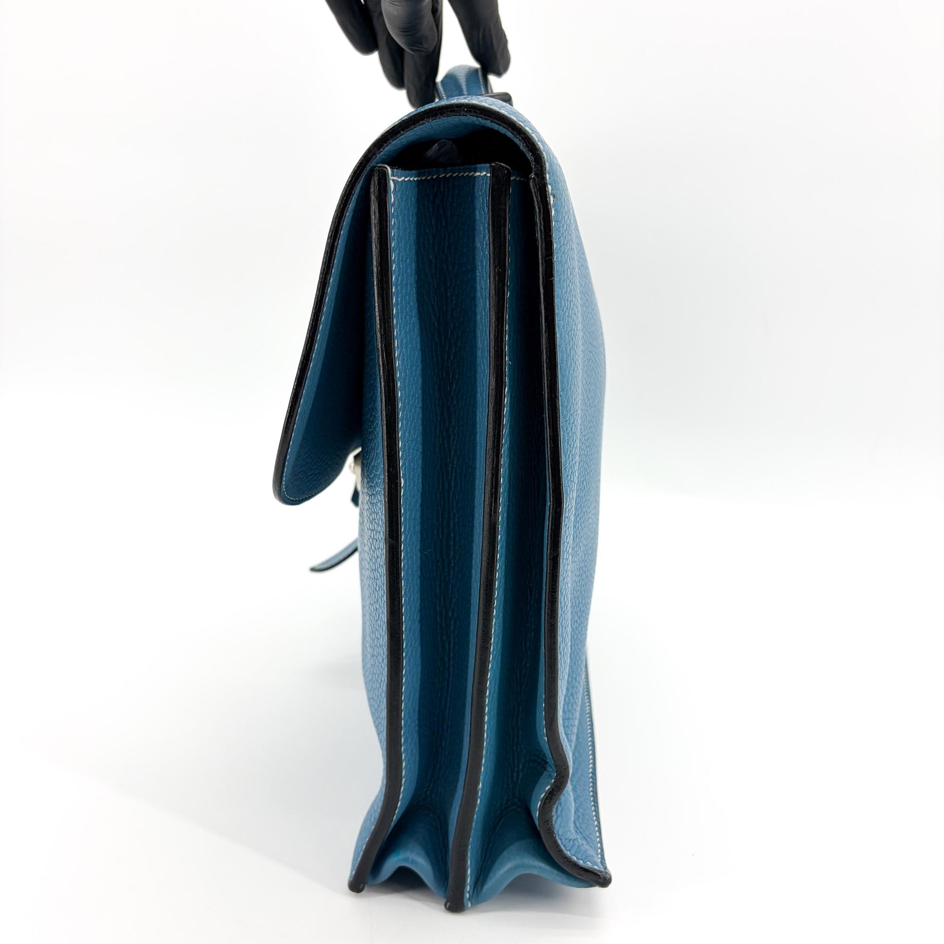 Hermes Sac a Depeches Togo, Blue, Leather, Handbag