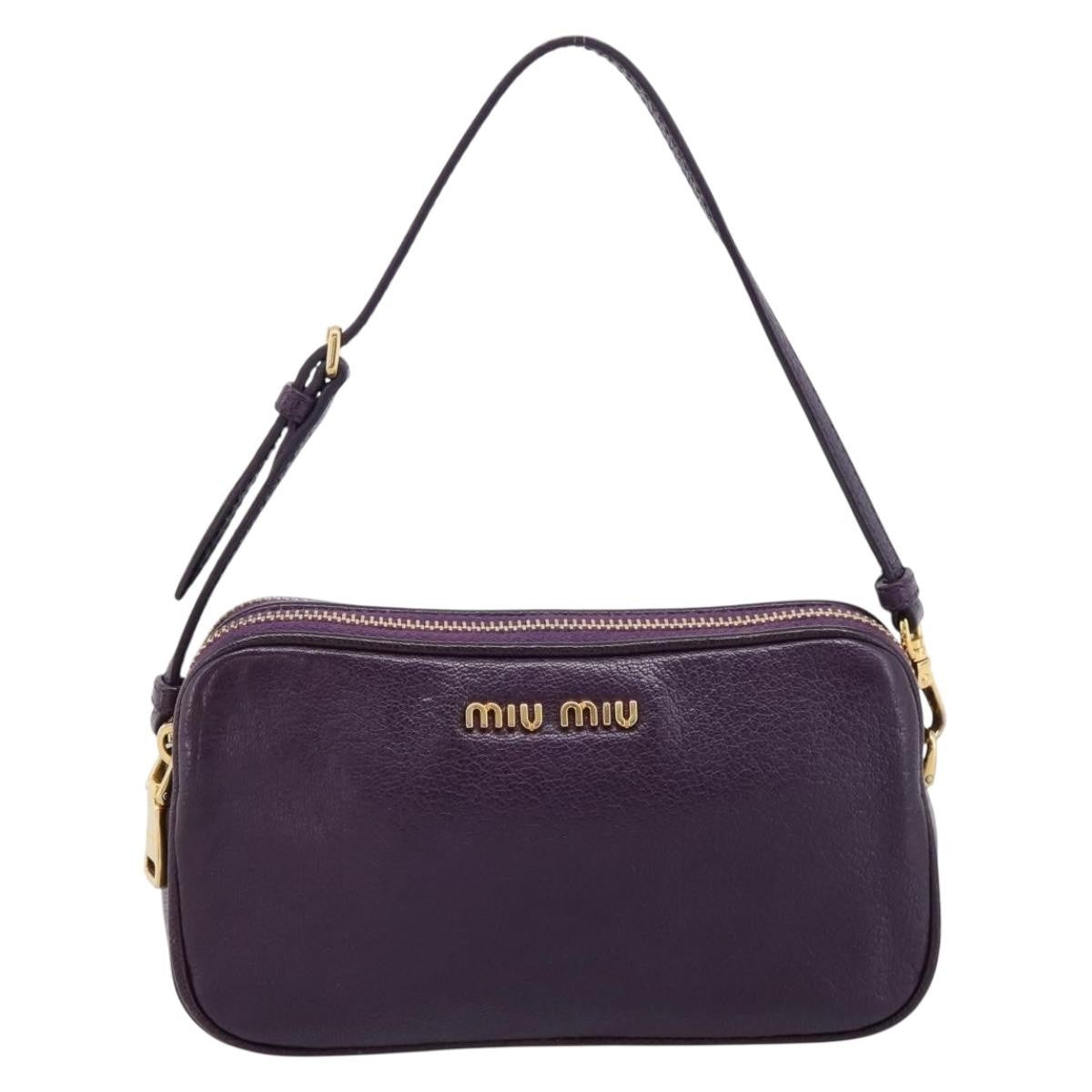 Miu Miu Double Zip Pochette Leather, Purple, Leather, Clutch