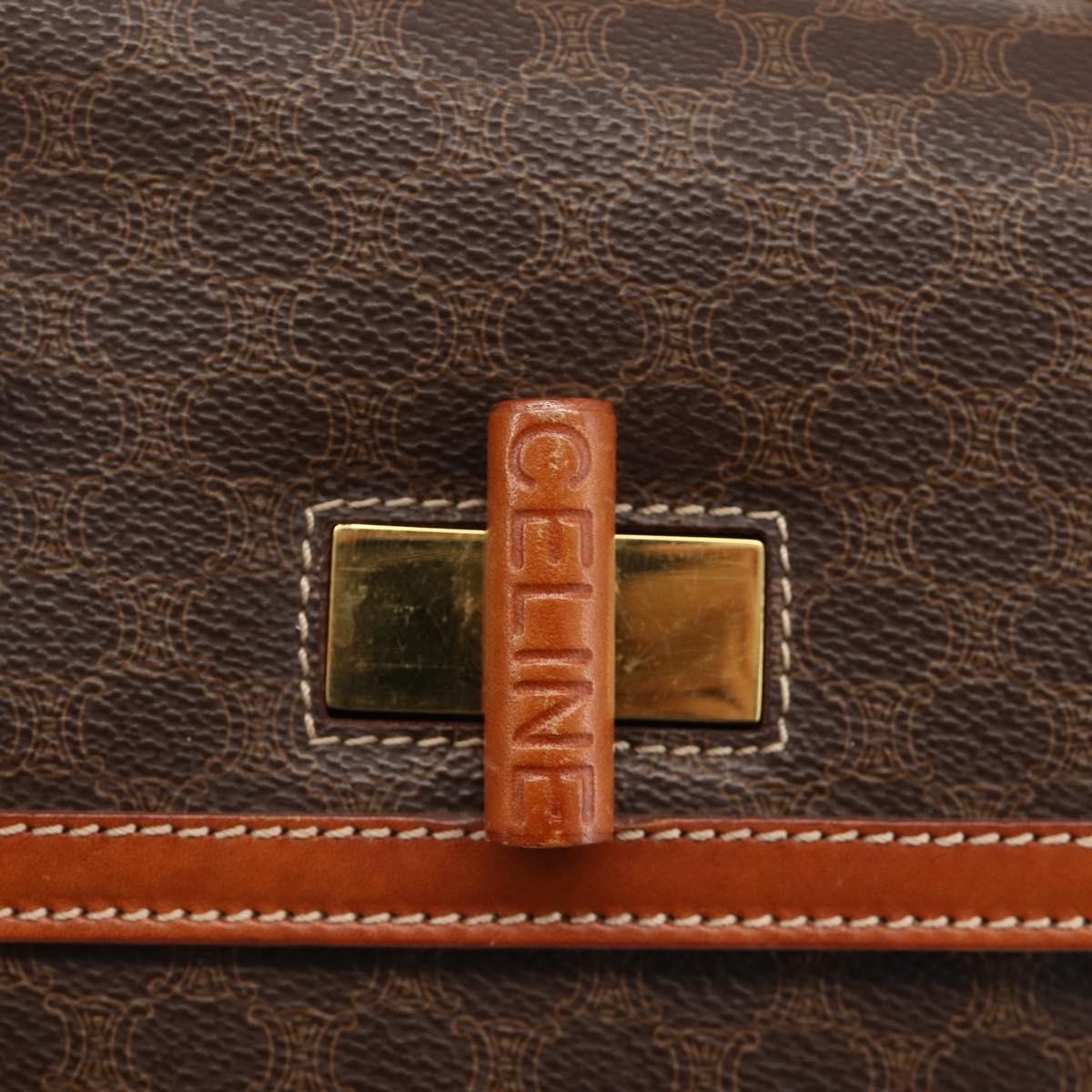 Celine Vintage Convertible Top Handle Macadam Coated Canvas, Brown, PVC, Handbag