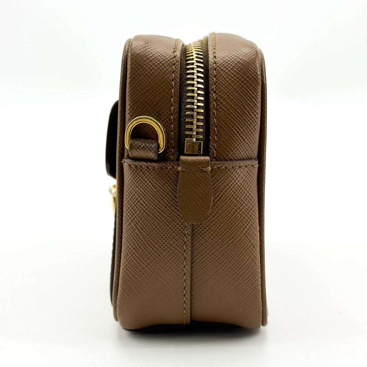 Prada Pushlock Pocket Camera Saffiano Leather, Brown, Leather, Handbag