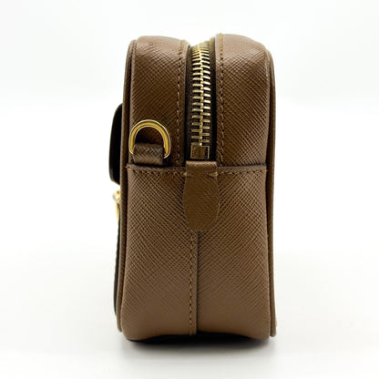 Prada Pushlock Pocket Camera Saffiano Leather, Brown, Leather, Handbag